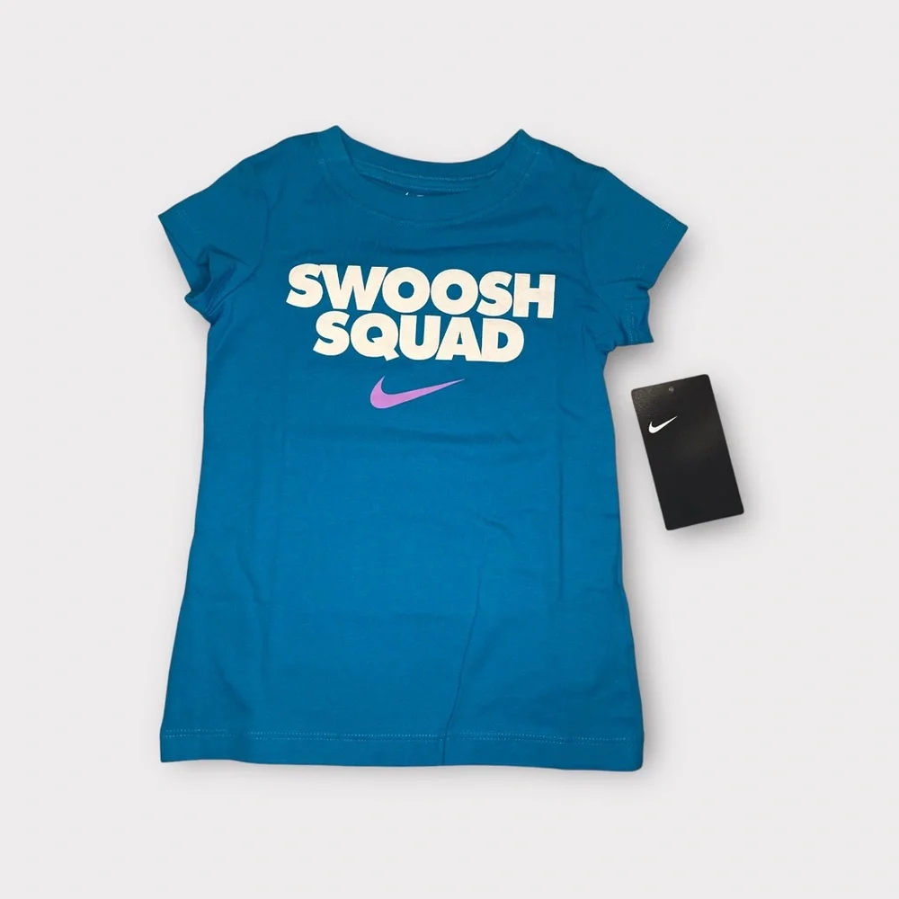 Nike White “Swoosh Squad” Text Blue Top
